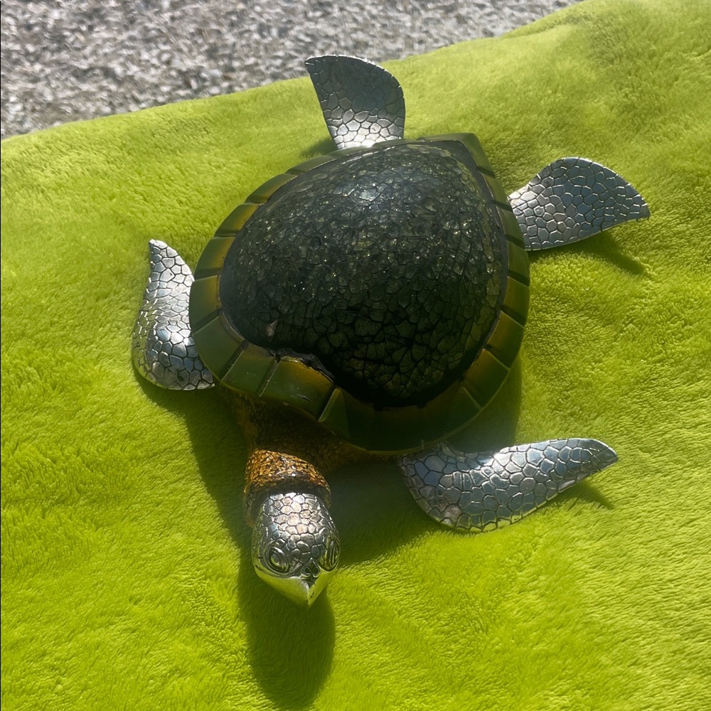 Silver and Green Turtle Figurine